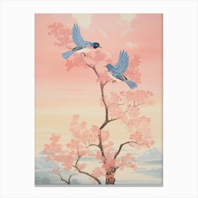 Vintage Japanese Inspired Bird Print Eastern Bluebird 5 Canvas Print