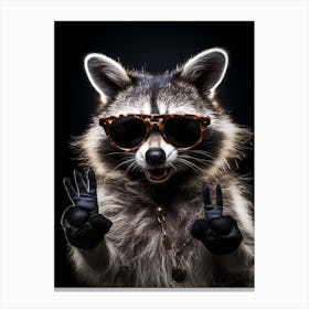 A Common Raccoon Doing Peace Sign Wearing Sunglasses 1 Canvas Print
