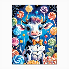 Cute Skeleton Cow Painting Halloween (20) Canvas Print