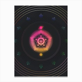 Neon Geometric Glyph Abstract in Pink and Yellow Circle Array on Black n.0008 Canvas Print