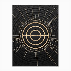 Geometric Glyph Symbol in Gold with Radial Array Lines on Dark Gray n.0280 Canvas Print