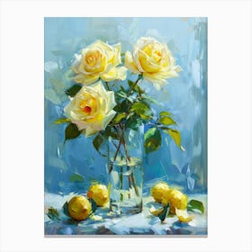 Yellow Roses In A Vase 5 Canvas Print