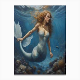 Mermaid With Red Hair Print Canvas Print