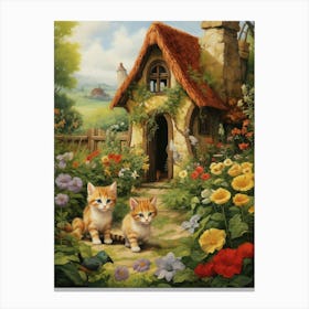 Cute Kittens In A Floral Garden Canvas Print