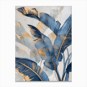 Blue And Gold Banana Leaves Canvas Print