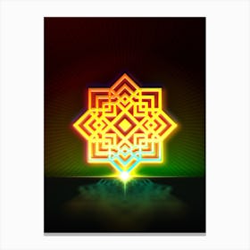 Neon Geometric Glyph in Watermelon Green and Red on Black n.0046 Canvas Print