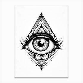 Consciousness, Symbol, Third Eye Simple Black & White Illustration 5 Canvas Print