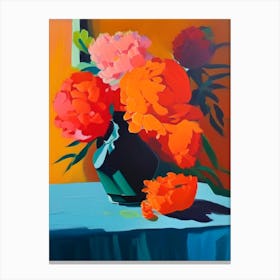 Orange Peonies On A Table Colourful 1 Painting Canvas Print