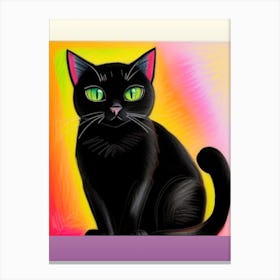 Vintage Black Cat With Green Eyes portrait, AI Canvas Print