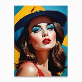 Woman Portrait With Hat Pop Art (20) Canvas Print