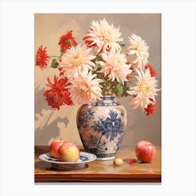 Chrysanthemum Flower And Peaches Still Life Painting 3 Dreamy Canvas Print