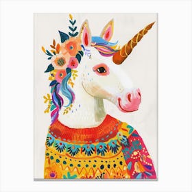 Unicorn In A Knitted Jumper Rainbow Floral Painting 1 Canvas Print