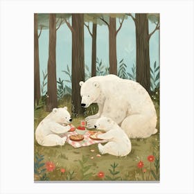 Polar Bear Family Picnicking In The Woods Storybook Illustration 3 Canvas Print
