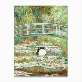 Unimpressed Frog Bridge Over A Pond Of Water Lilies By Claude Monet Painting Canvas Print