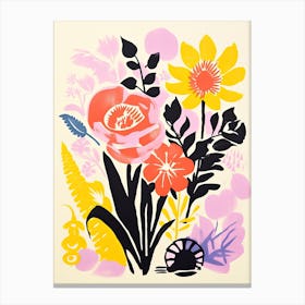 Colourful Flowers In A Vase In Risograph Style 9 Canvas Print