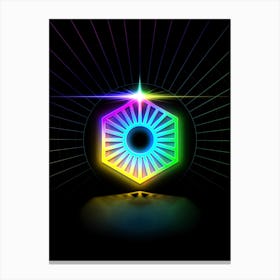 Neon Geometric Glyph in Candy Blue and Pink with Rainbow Sparkle on Black n.0120 Canvas Print