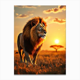 Majestic Lion In The Savannah During A Golden Sunset Canvas Print