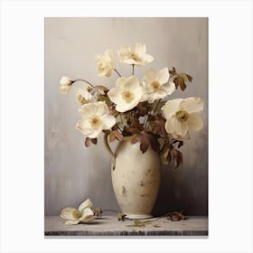 Hellebore, Autumn Fall Flowers Sitting In A White Vase, Farmhouse Style 2 Canvas Print