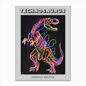 Neon Dinosaur Line Skeleton Poster Canvas Print