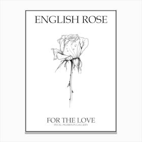 English Rose Black And White Line Drawing 26 Poster Canvas Print