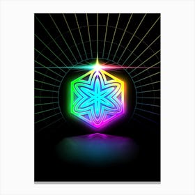 Neon Geometric Glyph in Candy Blue and Pink with Rainbow Sparkle on Black n.0208 Canvas Print