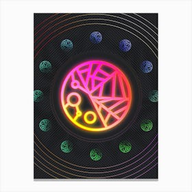 Neon Geometric Glyph in Pink and Yellow Circle Array on Black n.0294 Canvas Print