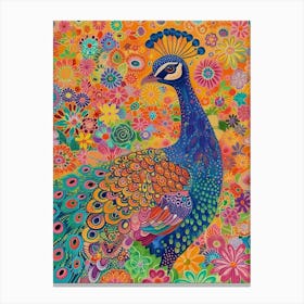 Floral Maximalism Peacock Canvas Print