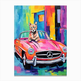 Mercedes Benz 300sl Vintage Car With A Cat, Matisse Style Painting 2 Canvas Print