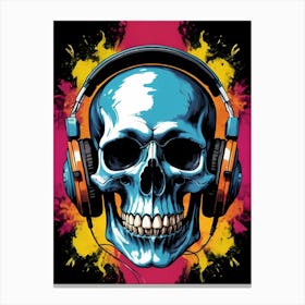 Skull With Headphones Pop Art (29) Canvas Print