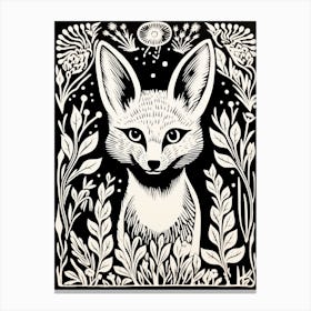 Fox In The Forest Linocut Illustration 19  Canvas Print