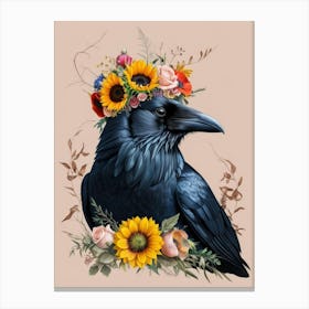 Crow With Sunflowers 2 Canvas Print