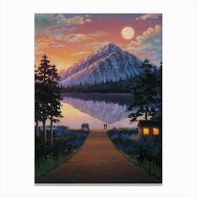 Moonlit Mountain Retreat, Lofi Style! Canvas Print