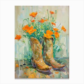 Cowboy Boots And Wildflowers California Poppies Canvas Print