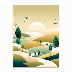 Landscape With Trees And Birds, minimalistic vector art 6 Canvas Print