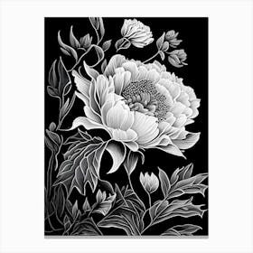 Peony Wildflower Linocut 1 Canvas Print
