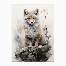Fox, Japanese Brush Painting, Ukiyo E, Minimal 4 Canvas Print