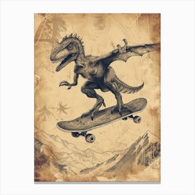 Vintage Pteranodon Dinosaur On A Skateboard 2 Canvas Print