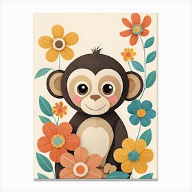 Floral Baby Monkey Nursery Illustration (14) 1 Canvas Print