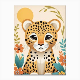 Floral Cute Baby Leopard Nursery Illustration (19) Canvas Print