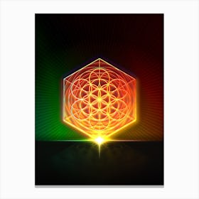 Neon Geometric Glyph Abstract in Watermelon Green and Red on Black n.0471 Canvas Print