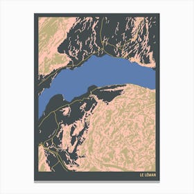 Le Leman Lake Geneva Western Europe Hillshade Topographic Map Canvas Print