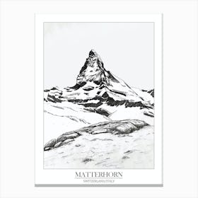 Matterhorn Switzerland Italy Line Drawing 2 Poster 2 Canvas Print
