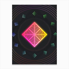 Neon Geometric Glyph in Pink and Yellow Circle Array on Black n.0004 Canvas Print