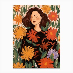 Woman With Autumnal Flowers Cineraria 1 Canvas Print