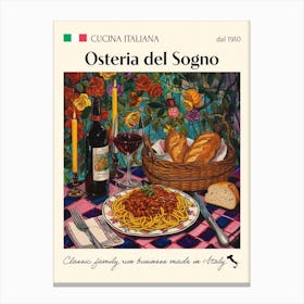 Osteria Del Sogno Trattoria Italian Poster Food Kitchen Canvas Print