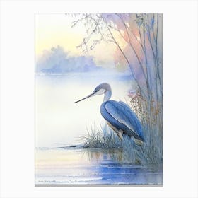 Blue Heron On Lake Gouache 1 Canvas Print
