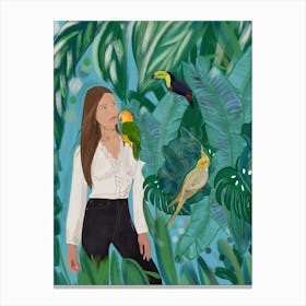 Birds Girl Forest Canvas Print