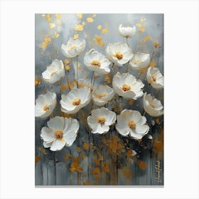 White Flowers With Gold Leaf Accents Pt. 3 Canvas Print