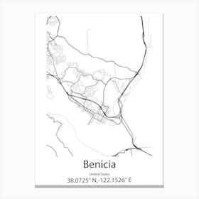 Benicia,United States Minimalist Map Canvas Print