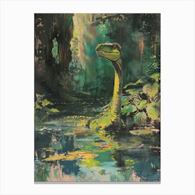 Dinosaur In The Water Vintage Illustration 2 Canvas Print